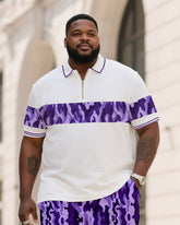 Big & Tall Men's Business Daily Casual Camouflage Original Design Polo Shirt Striped Short Sleeve Zipper Polo Shirt Shorts Suit